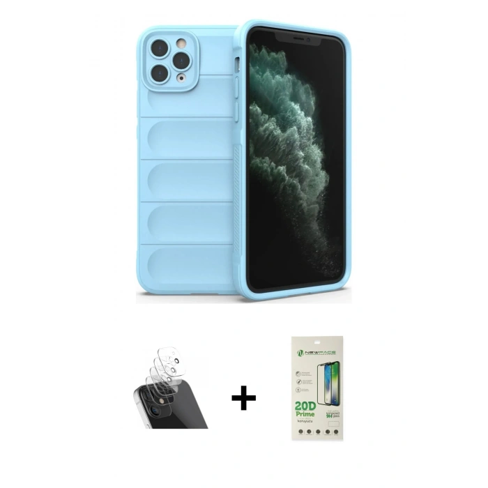 MARSİLYAN™- iPhone 11 Pro Kılıf Atlas Koleksiyonu - Siyah 20D Premium Cam Ekran Koruyucu + Kamera Lens Koruma Cam - SF