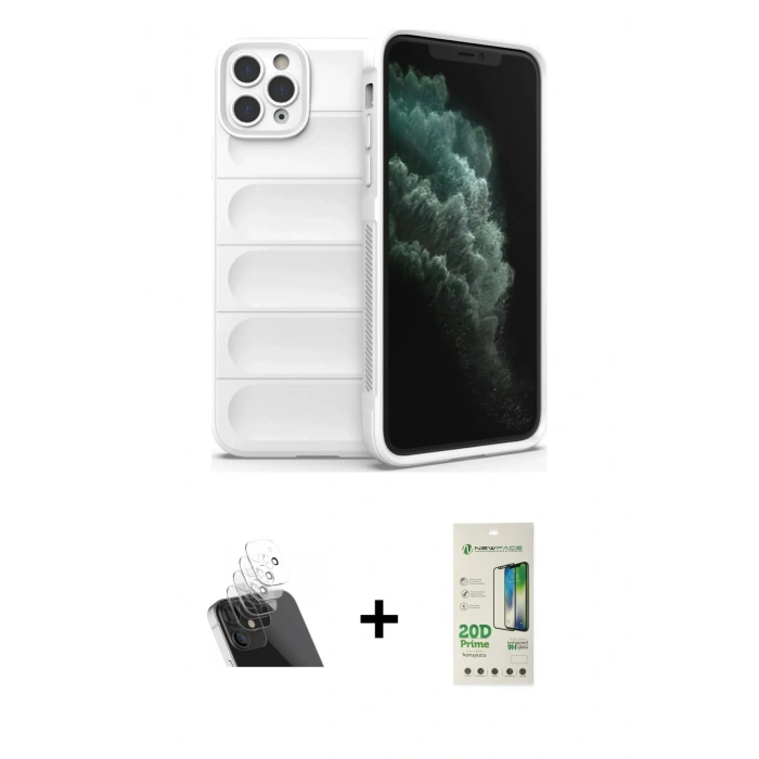 MARSİLYAN™- iPhone 11 Pro Kılıf Atlas Koleksiyonu - Siyah 20D Premium Cam Ekran Koruyucu + Kamera Lens Koruma Cam - SF
