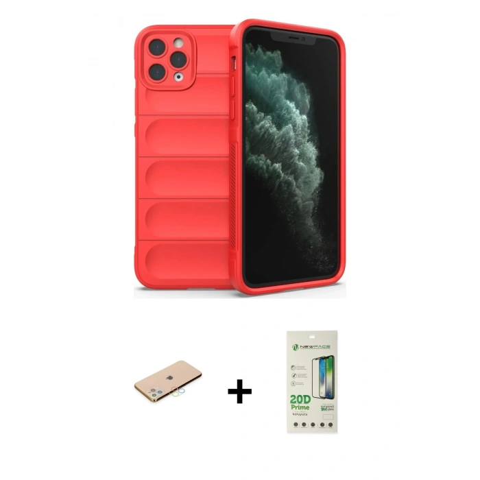 MARSİLYAN™- iPhone 11 Pro Kılıf Atlas Koleksiyonu - Siyah 20D Premium Cam Ekran Koruyucu + Renkli Kamera Lens Koruma Cam - MI