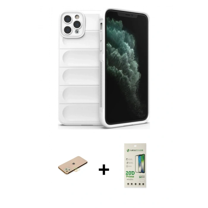 MARSİLYAN™- iPhone 11 Pro Kılıf Atlas Koleksiyonu - Siyah 20D Premium Cam Ekran Koruyucu + Renkli Kamera Lens Koruma Cam - SI