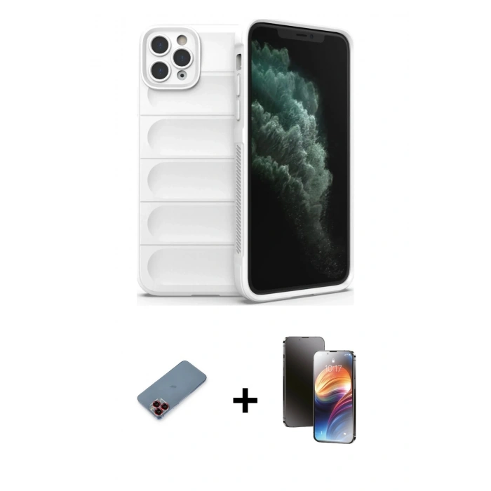 MARSİLYAN™- iPhone 11 Pro Kılıf Atlas Koleksiyonu - Siyah 3D Antistatik Mat Seramik Nano Ekran Koruyucu + Metal Kamera Lens Koruma Cam - KI