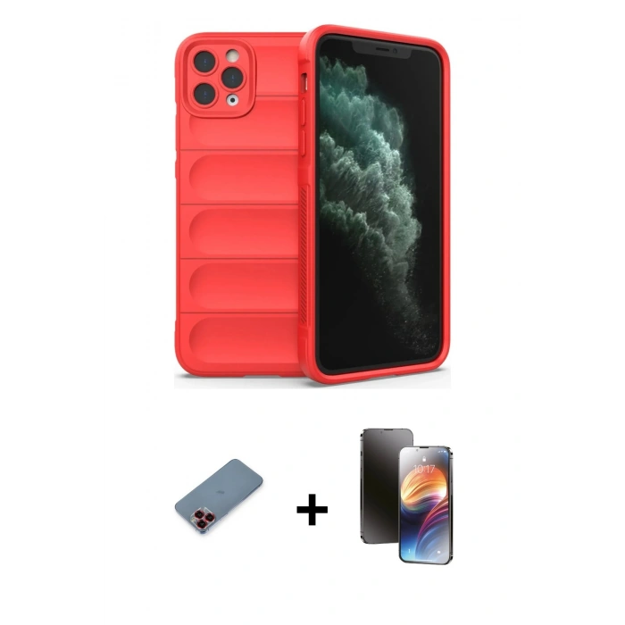 MARSİLYAN™- iPhone 11 Pro Kılıf Atlas Koleksiyonu - Siyah 3D Antistatik Mat Seramik Nano Ekran Koruyucu + Metal Kamera Lens Koruma Cam - KI