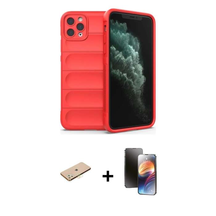 MARSİLYAN™- iPhone 11 Pro Kılıf Atlas Koleksiyonu - Siyah 3D Antistatik Mat Seramik Nano Ekran Koruyucu + Renkli Kamera Lens Koruma Cam - SI
