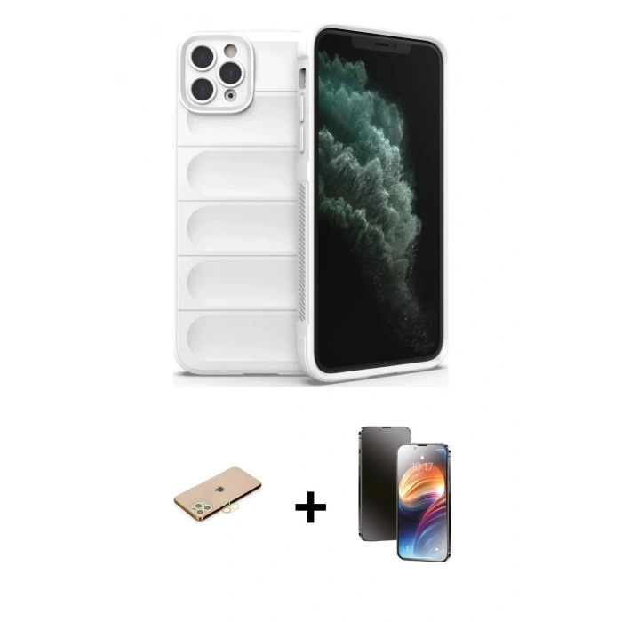 MARSİLYAN™- iPhone 11 Pro Kılıf Atlas Koleksiyonu - Siyah 3D Antistatik Mat Seramik Nano Ekran Koruyucu + Renkli Kamera Lens Koruma Cam - SI