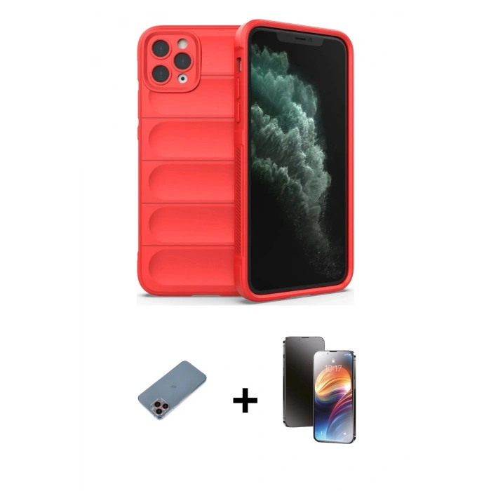 MARSİLYAN™- iPhone 11 Pro Kılıf Atlas Koleksiyonu - Siyah 3D Antistatik Mat Seramik Nano Ekran Koruyucu + Shine Kamera Lens Koruma Cam - PE