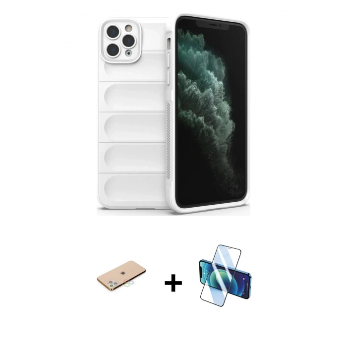 MARSİLYAN™- iPhone 11 Pro Kılıf Atlas Koleksiyonu - Siyah 3D Antistatik Seramik Nano Ekran Koruyucu + Renkli Kamera Lens Koruma Cam - MI