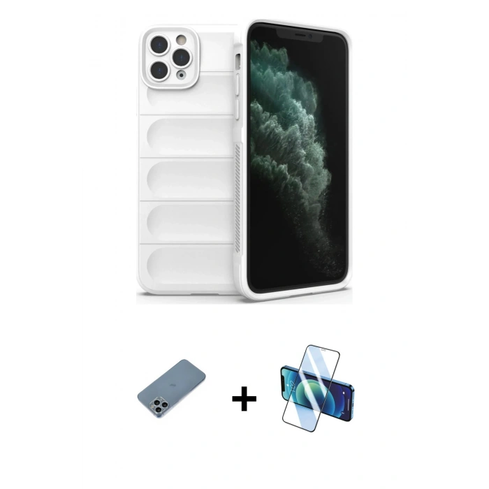 MARSİLYAN™- iPhone 11 Pro Kılıf Atlas Koleksiyonu - Siyah 3D Antistatik Seramik Nano Ekran Koruyucu + Shine Kamera Lens Koruma Cam - SABE