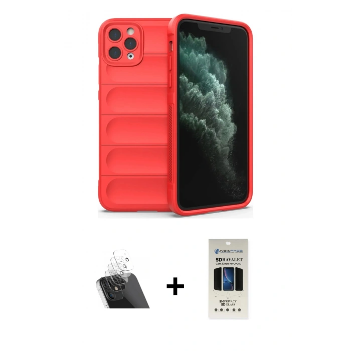 MARSİLYAN™- iPhone 11 Pro Kılıf Atlas Koleksiyonu - Siyah 5D Hayalet Cam Ekran Koruyucu + Kamera Lens Koruma Cam - SF