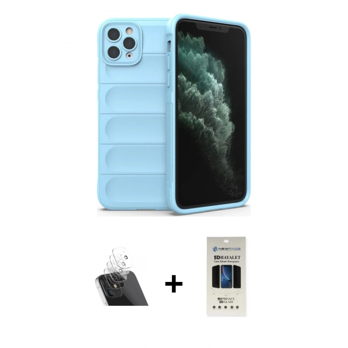MARSİLYAN™- iPhone 11 Pro Kılıf Atlas Koleksiyonu - Siyah 5D Hayalet Cam Ekran Koruyucu + Kamera Lens Koruma Cam - SF