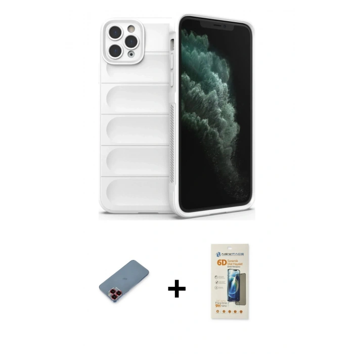 MARSİLYAN™- iPhone 11 Pro Kılıf Atlas Koleksiyonu - Siyah 6D Mat Seramik Hayalet Nano Ekran Koruyucu + Metal Kamera Lens Koruma Cam - KI