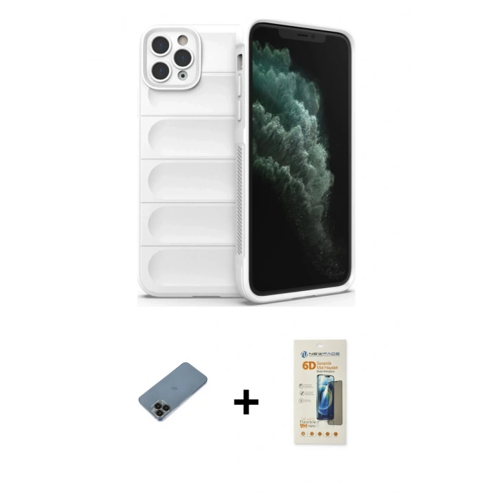 MARSİLYAN™- iPhone 11 Pro Kılıf Atlas Koleksiyonu - Siyah 6D Mat Seramik Hayalet Nano Ekran Koruyucu + Shine Kamera Lens Koruma Cam - SH