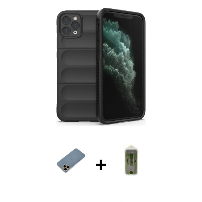 MARSİLYAN™- iPhone 11 Pro Kılıf Atlas Koleksiyonu - Siyah Joko Magic 5D Hayalet Cam + Shine Kamera Lens Koruma Cam - GD