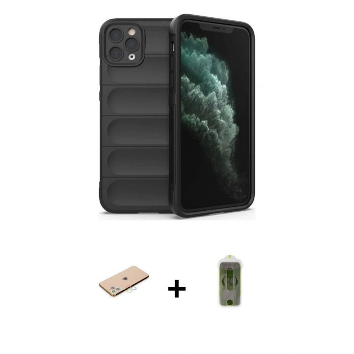 MARSİLYAN™- iPhone 11 Pro Kılıf Atlas Koleksiyonu - Siyah Joko Magic 5D Hayalet Cam + Renkli Kamera Lens Koruma Cam - MI