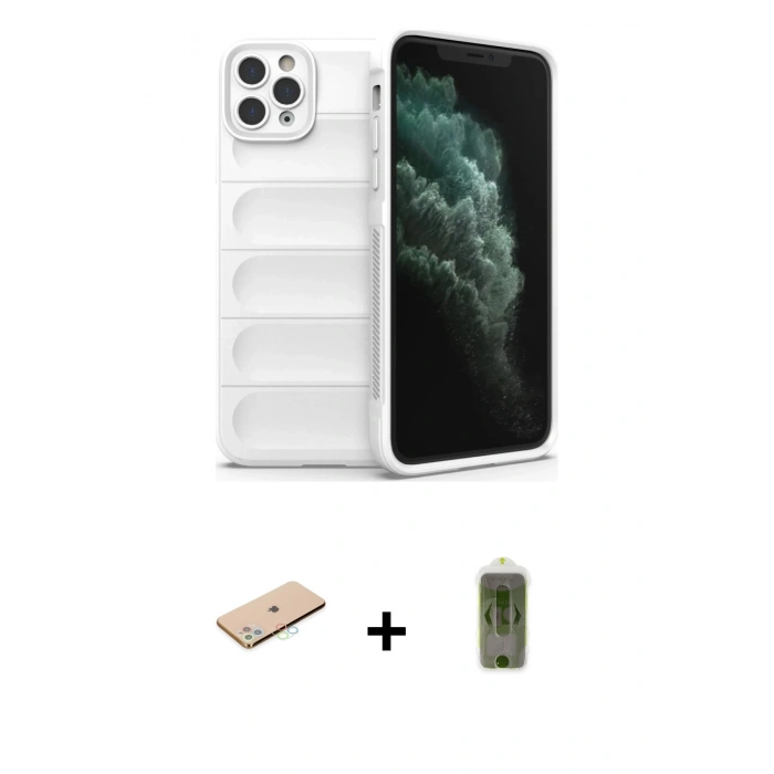 MARSİLYAN™- iPhone 11 Pro Kılıf Atlas Koleksiyonu - Siyah Joko Magic 5D Hayalet Cam + Renkli Kamera Lens Koruma Cam - MI