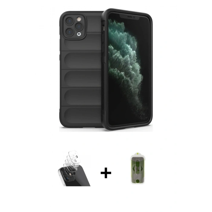 MARSİLYAN™- iPhone 11 Pro Kılıf Atlas Koleksiyonu - Siyah Joko Magic 5D Hayalet Cam + Kamera Lens Koruma Cam - SF