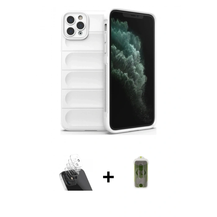 MARSİLYAN™- iPhone 11 Pro Kılıf Atlas Koleksiyonu - Siyah Joko Magic 5D Hayalet Cam + Kamera Lens Koruma Cam - SF