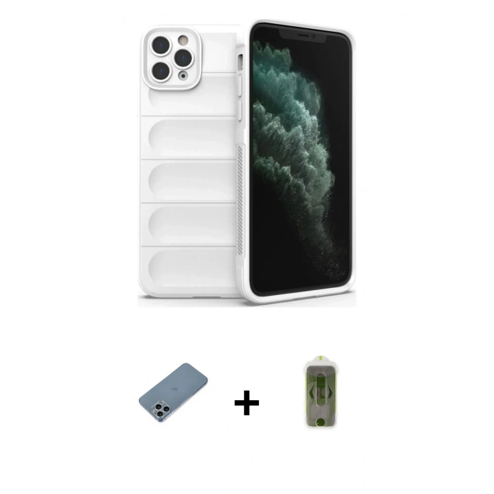 MARSİLYAN™- iPhone 11 Pro Kılıf Atlas Koleksiyonu - Siyah Joko Magic 5D Hayalet Cam + Shine Kamera Lens Koruma Cam - SABE