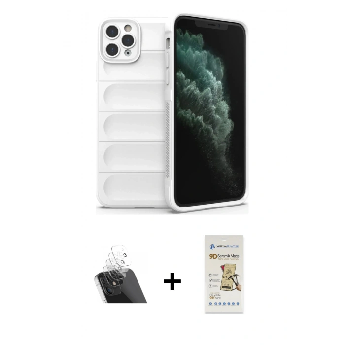 MARSİLYAN™- iPhone 11 Pro Kılıf Atlas Koleksiyonu - Siyah Mat Seramik Nano Ekran Koruyucu + Kamera Lens Koruma Cam - SF