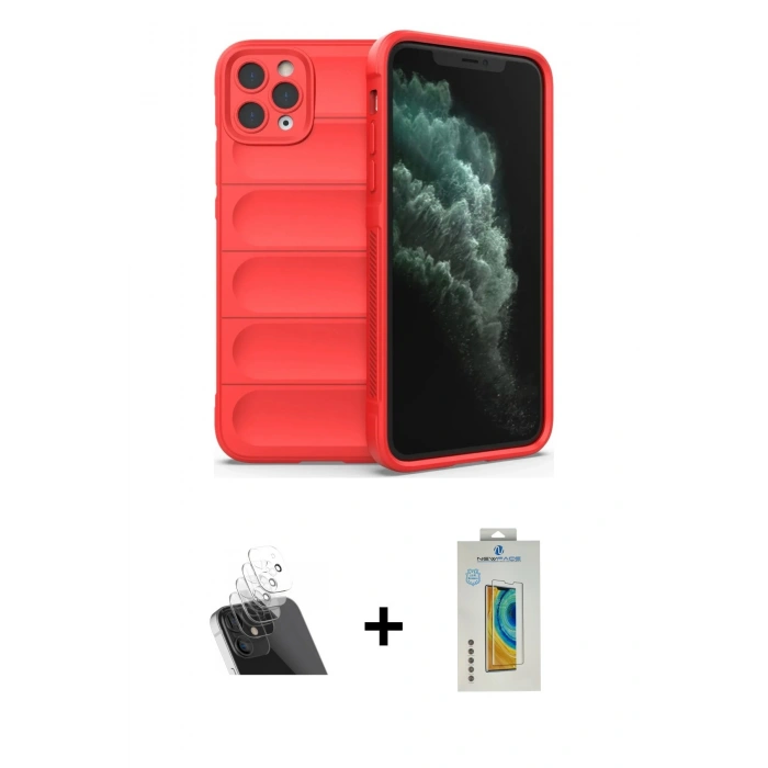 MARSİLYAN™- iPhone 11 Pro Kılıf Atlas Koleksiyonu - Siyah Polymer Nano Ekran Koruyucu + Kamera Lens Koruma Cam - SF