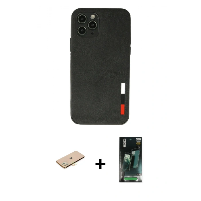 MARSİLYAN™- iPhone 11 Pro Kılıf Doruk Asil Koleksiyonu - Şeffaf 360 Full Body Arka Koruyucu + Renkli Kamera Lens Koruma Cam - PE