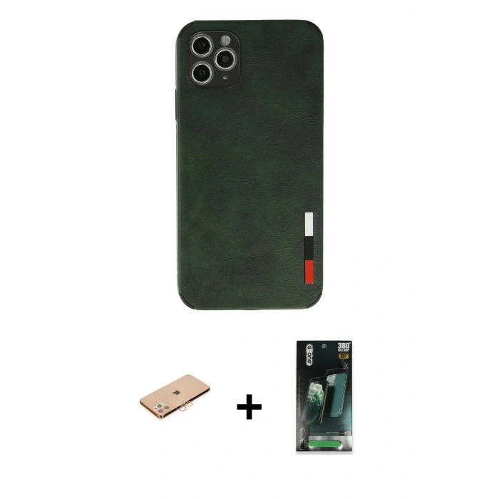 MARSİLYAN™- iPhone 11 Pro Kılıf Doruk Asil Koleksiyonu - Şeffaf 360 Full Body Arka Koruyucu + Renkli Kamera Lens Koruma Cam - TU