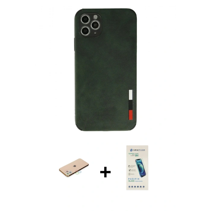 MARSİLYAN™- iPhone 11 Pro Kılıf Doruk Asil Koleksiyonu - Şeffaf Pasifik Cam Ekran Koruyucu + Renkli Kamera Lens Koruma Cam - MI