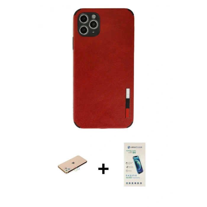 MARSİLYAN™- iPhone 11 Pro Kılıf Doruk Asil Koleksiyonu - Şeffaf Pasifik Cam Ekran Koruyucu + Renkli Kamera Lens Koruma Cam - MI