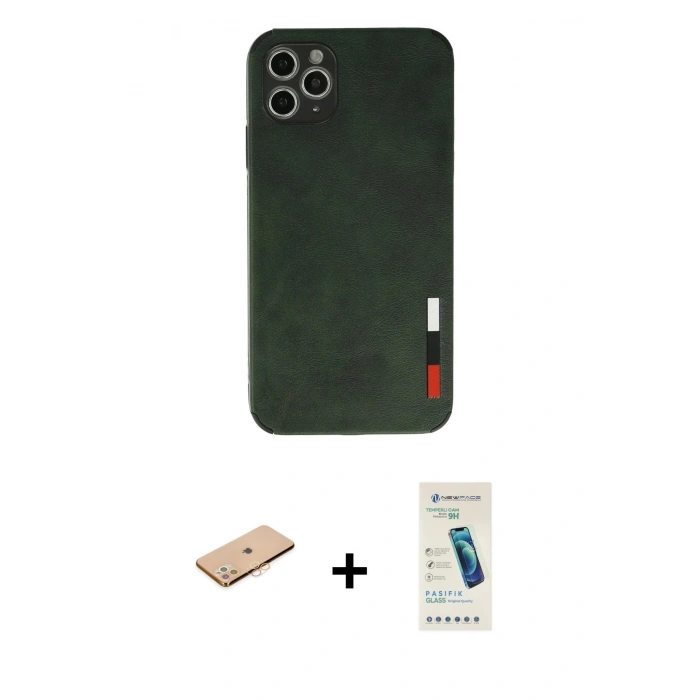 MARSİLYAN™- iPhone 11 Pro Kılıf Doruk Asil Koleksiyonu - Şeffaf Pasifik Cam Ekran Koruyucu + Renkli Kamera Lens Koruma Cam - TU