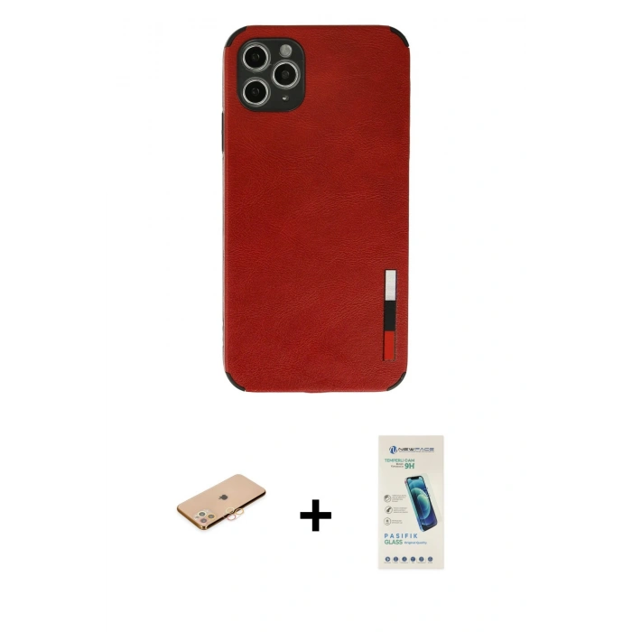 MARSİLYAN™- iPhone 11 Pro Kılıf Doruk Asil Koleksiyonu - Şeffaf Pasifik Cam Ekran Koruyucu + Renkli Kamera Lens Koruma Cam - TU