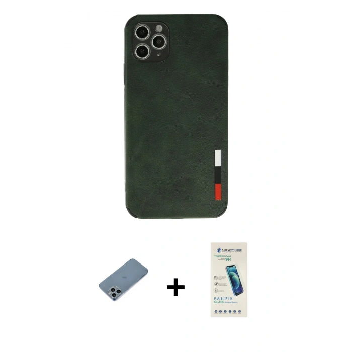MARSİLYAN™- iPhone 11 Pro Kılıf Doruk Asil Koleksiyonu - Şeffaf Pasifik Cam Ekran Koruyucu + Shine Kamera Lens Koruma Cam - SABE