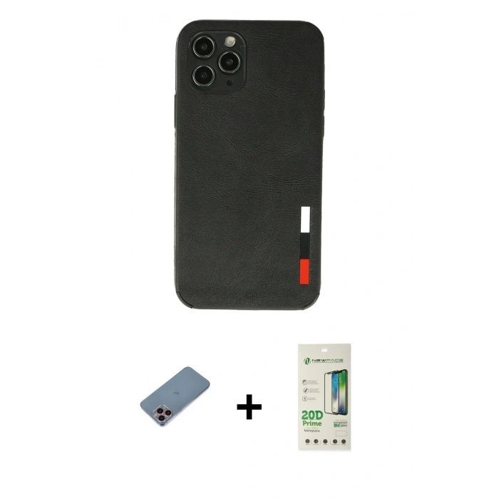 MARSİLYAN™- iPhone 11 Pro Kılıf Doruk Asil Koleksiyonu - Siyah 20D Premium Cam Ekran Koruyucu + Shine Kamera Lens Koruma Cam - PE
