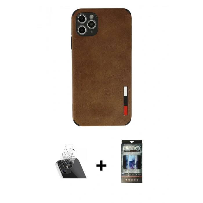MARSİLYAN™- iPhone 11 Pro Kılıf Doruk Asil Koleksiyonu - Siyah 34D Hayalet Izgaralı Cam + Kamera Lens Koruma Cam - SF