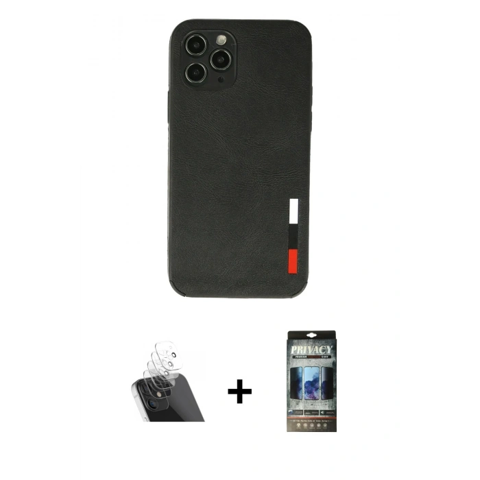 MARSİLYAN™- iPhone 11 Pro Kılıf Doruk Asil Koleksiyonu - Siyah 34D Hayalet Izgaralı Cam + Kamera Lens Koruma Cam - SF