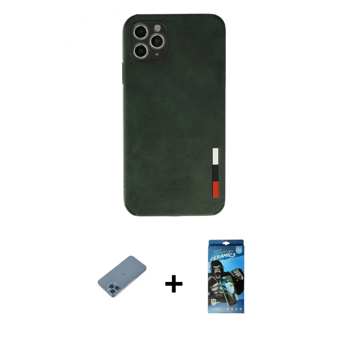 MARSİLYAN™- iPhone 11 Pro Kılıf Doruk Asil Koleksiyonu - Siyah 34D Izgaralı Cam + Shine Kamera Lens Koruma Cam - MI
