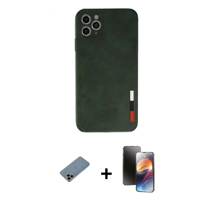 MARSİLYAN™- iPhone 11 Pro Kılıf Doruk Asil Koleksiyonu - Siyah 3D Antistatik Mat Seramik Nano Ekran Koruyucu + Shine Kamera Lens Koruma Cam - GD