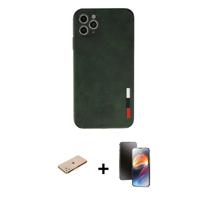 MARSİLYAN™- iPhone 11 Pro Kılıf Doruk Asil Koleksiyonu - Siyah 3D Antistatik Mat Seramik Nano Ekran Koruyucu + Renkli Kamera Lens Koruma Cam - YL