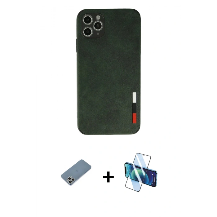 MARSİLYAN™- iPhone 11 Pro Kılıf Doruk Asil Koleksiyonu - Siyah 3D Antistatik Seramik Nano Ekran Koruyucu + Shine Kamera Lens Koruma Cam - GS
