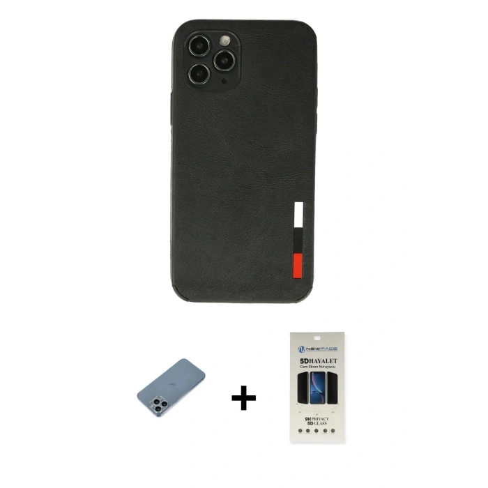 MARSİLYAN™- iPhone 11 Pro Kılıf Doruk Asil Koleksiyonu - Siyah 5D Hayalet Cam Ekran Koruyucu + Shine Kamera Lens Koruma Cam - SABE