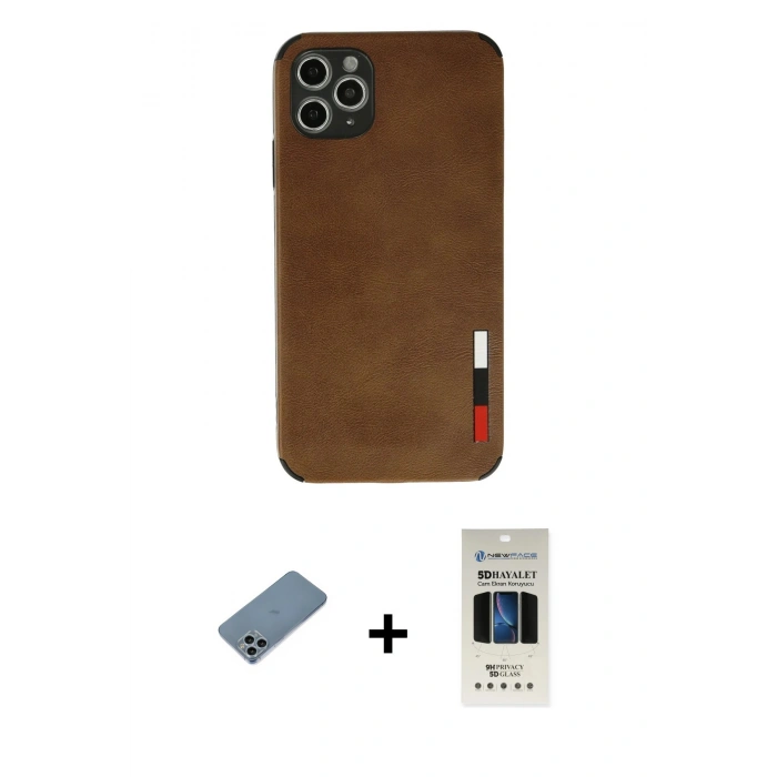 MARSİLYAN™- iPhone 11 Pro Kılıf Doruk Asil Koleksiyonu - Siyah 5D Hayalet Cam Ekran Koruyucu + Shine Kamera Lens Koruma Cam - SABE
