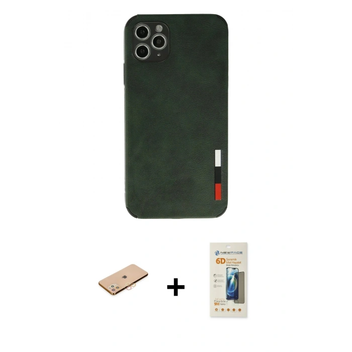 MARSİLYAN™- iPhone 11 Pro Kılıf Doruk Asil Koleksiyonu - Siyah 6D Mat Seramik Hayalet Nano Ekran Koruyucu + Renkli Kamera Lens Koruma Cam - TU