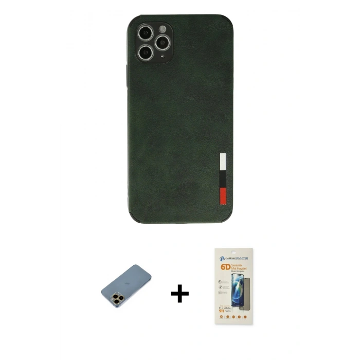 MARSİLYAN™- iPhone 11 Pro Kılıf Doruk Asil Koleksiyonu - Siyah 6D Mat Seramik Hayalet Nano Ekran Koruyucu + Shine Kamera Lens Koruma Cam - GD