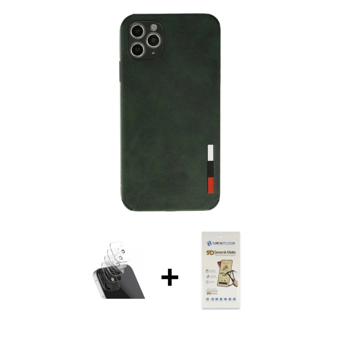 MARSİLYAN™- iPhone 11 Pro Kılıf Doruk Asil Koleksiyonu - Siyah Mat Seramik Nano Ekran Koruyucu + Kamera Lens Koruma Cam - SF
