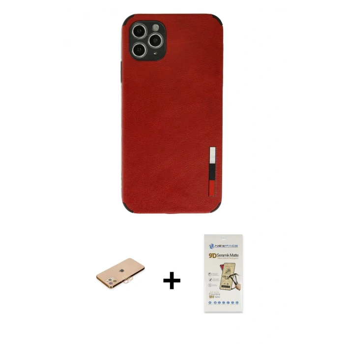 MARSİLYAN™- iPhone 11 Pro Kılıf Doruk Asil Koleksiyonu - Siyah Mat Seramik Nano Ekran Koruyucu + Renkli Kamera Lens Koruma Cam - TU