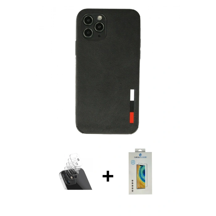 MARSİLYAN™- iPhone 11 Pro Kılıf Doruk Asil Koleksiyonu - Siyah Polymer Nano Ekran Koruyucu + Kamera Lens Koruma Cam - SF