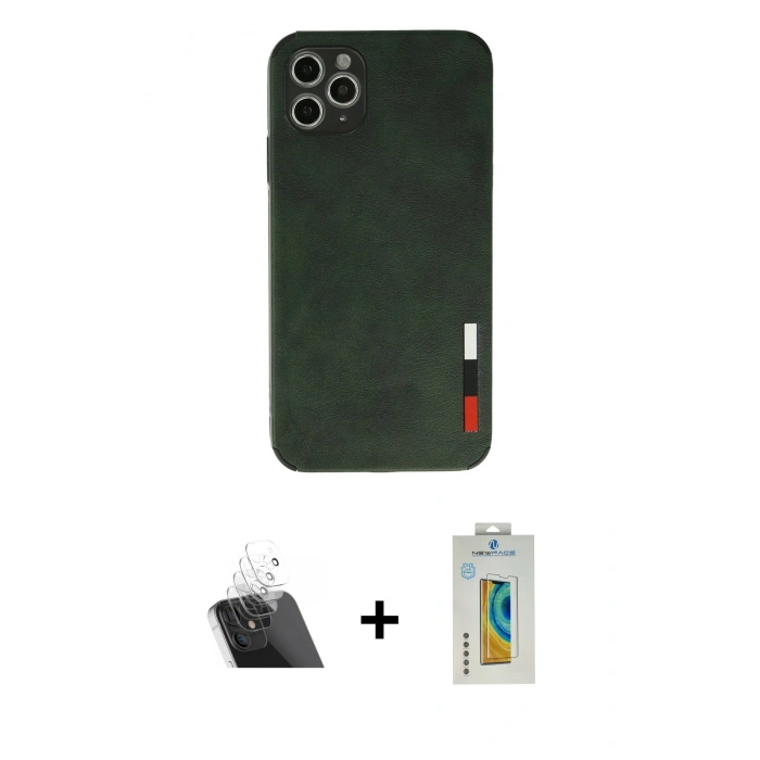 MARSİLYAN™- iPhone 11 Pro Kılıf Doruk Asil Koleksiyonu - Siyah Polymer Nano Ekran Koruyucu + Kamera Lens Koruma Cam - SF