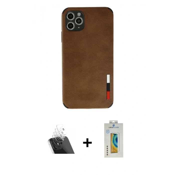 MARSİLYAN™- iPhone 11 Pro Kılıf Doruk Asil Koleksiyonu - Siyah Polymer Nano Ekran Koruyucu + Kamera Lens Koruma Cam - SF