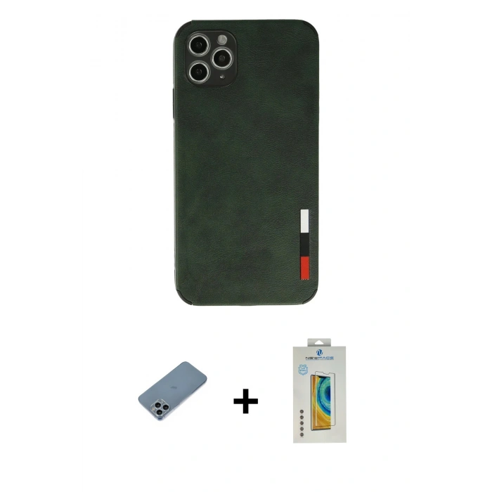 MARSİLYAN™- iPhone 11 Pro Kılıf Doruk Asil Koleksiyonu - Siyah Polymer Nano Ekran Koruyucu + Shine Kamera Lens Koruma Cam - SABE