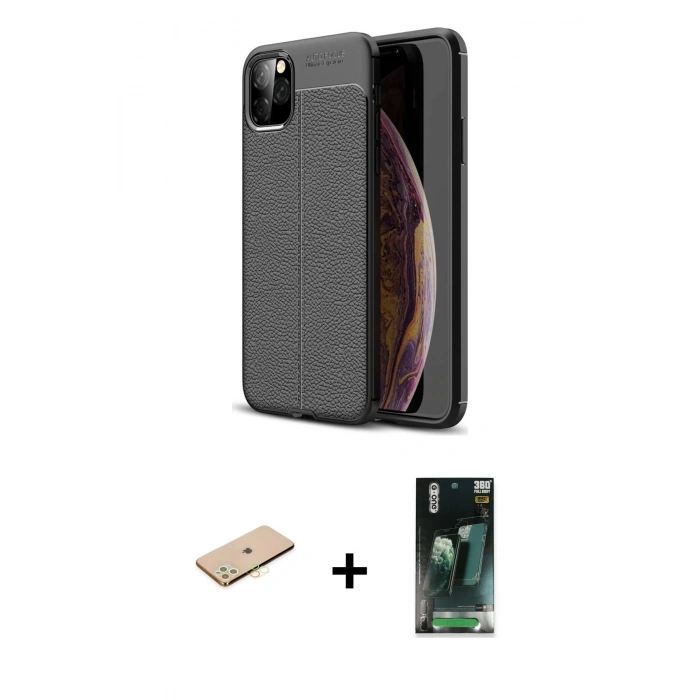 MARSİLYAN™- iPhone 11 Pro Kılıf Doruk Klasik Özel Seri - Şeffaf 360 Full Body Arka Koruyucu + Renkli Kamera Lens Koruma Cam - PE