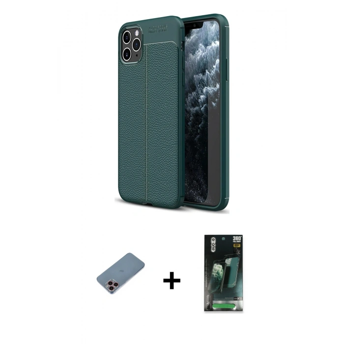 MARSİLYAN™- iPhone 11 Pro Kılıf Doruk Klasik Özel Seri - Şeffaf 360 Full Body Arka Koruyucu + Shine Kamera Lens Koruma Cam - PE