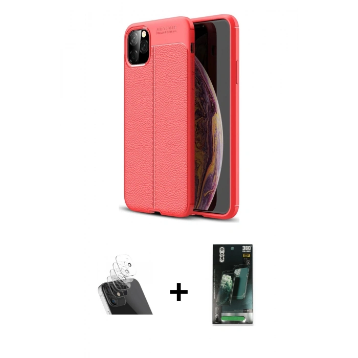 MARSİLYAN™- iPhone 11 Pro Kılıf Doruk Klasik Özel Seri - Şeffaf 360 Full Body Arka Koruyucu + Kamera Lens Koruma Cam - SF
